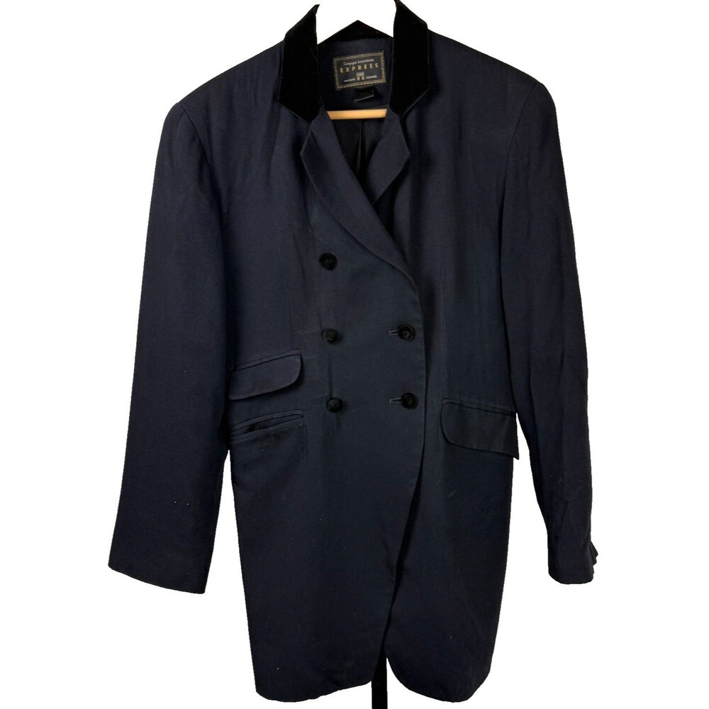 Express Tux Vintage 90s Black Tuxedo Jacket Velvet‎ Trim 10 Wool Blend USA Made